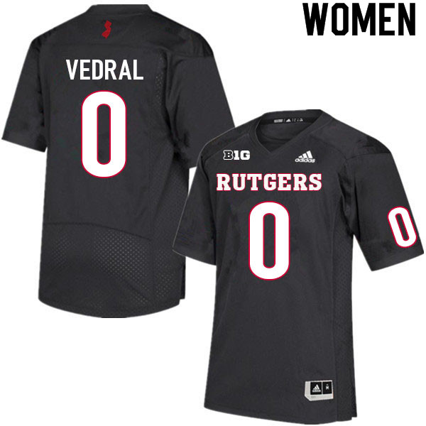 Women #0 Noah Vedral Rutgers Scarlet Knights College Football Jerseys Sale-Black - Click Image to Close